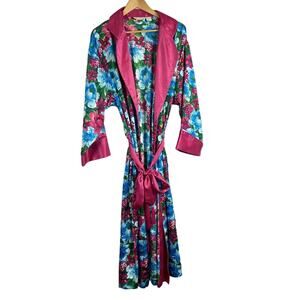Victorias Secret Robe Vintage Sz M/ L Gold Label Pink Blue Floral Long Pockets